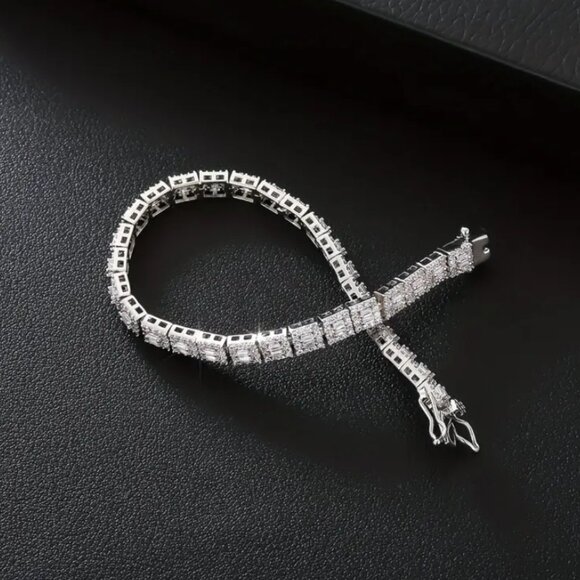 Solid Sterling Silver Mens 2ct Square Diamond Tennis Bracelet Guys Jewelry 7" 8" - Picture 5 of 5